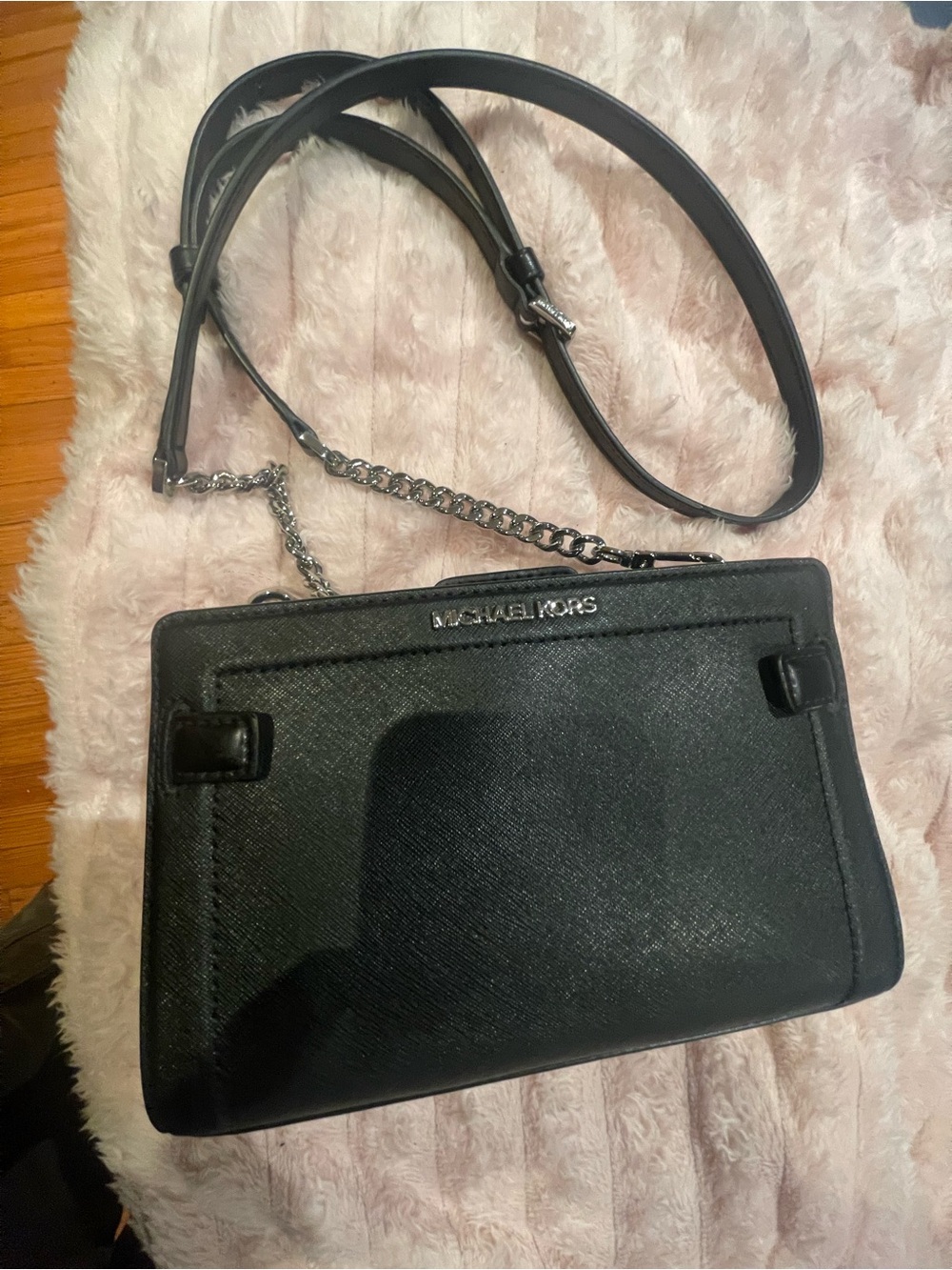Michael Kors Black Leather Chain-Strap Crossbody